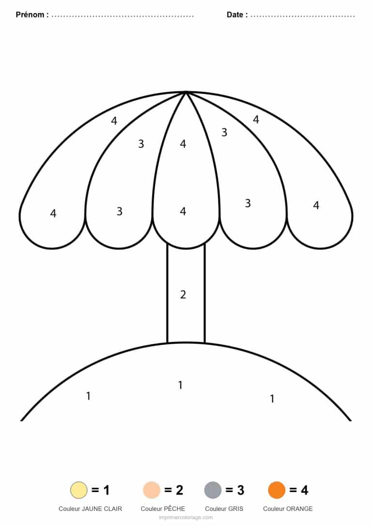 coloriage magique ete parasol sur la dune - dessin gratuit &agrave; imprimer