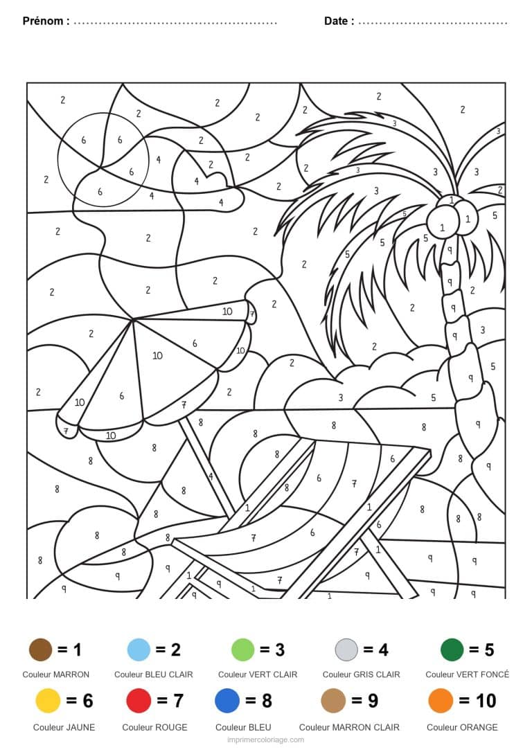 coloriage magique ete plage - dessin gratuit &agrave; imprimer