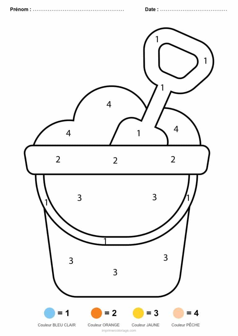 coloriage magique ete seau et pelle de plage - dessin gratuit &agrave; imprimer