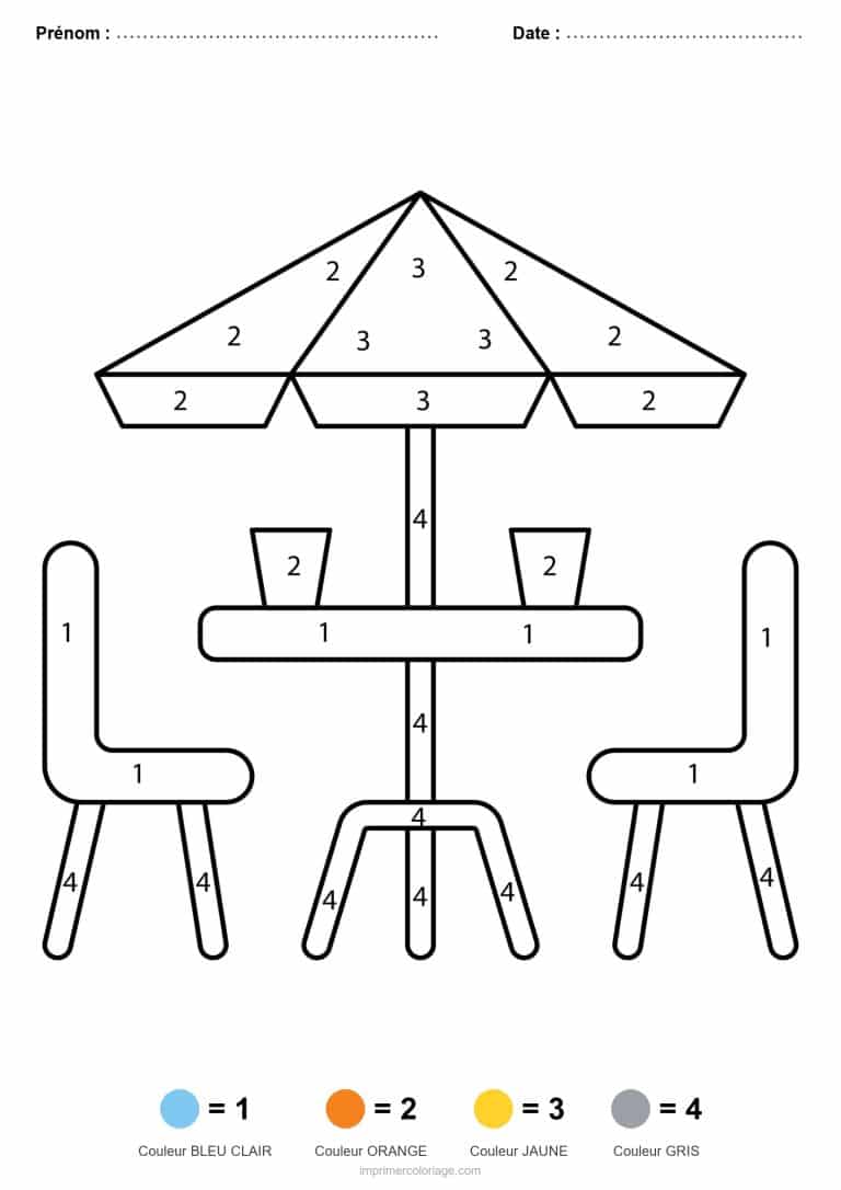 coloriage magique ete table et parasol - dessin gratuit &agrave; imprimer