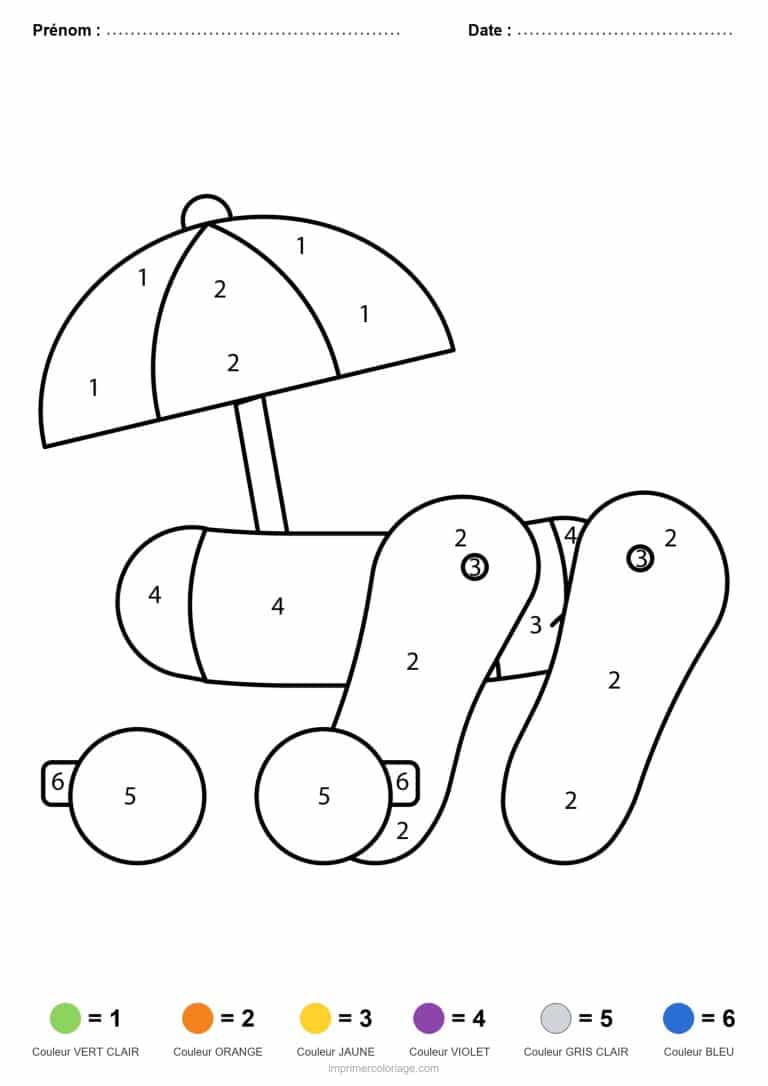 coloriage magique ete tongs et parasol - dessin gratuit &agrave; imprimer