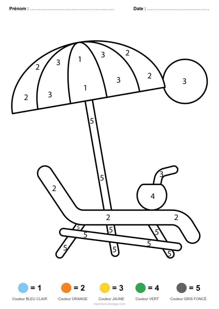 coloriage magique ete transat et noix de coco - dessin gratuit &agrave; imprimer