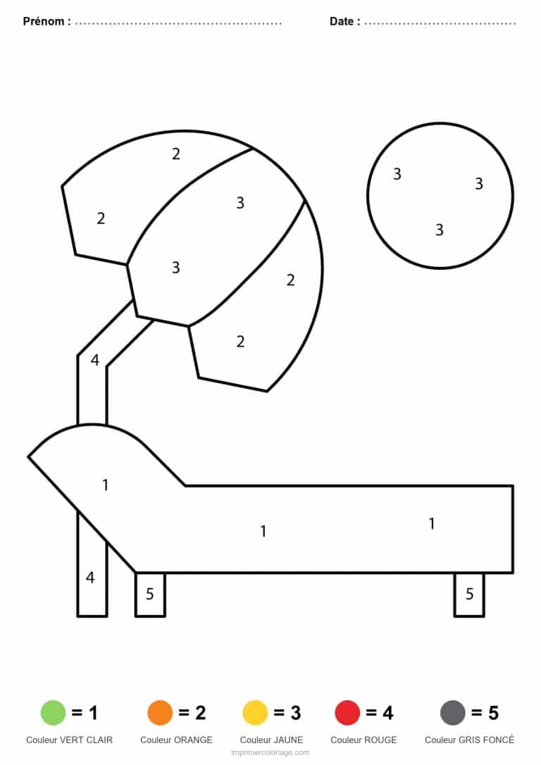 coloriage magique ete transat et parasol - dessin gratuit &agrave; imprimer