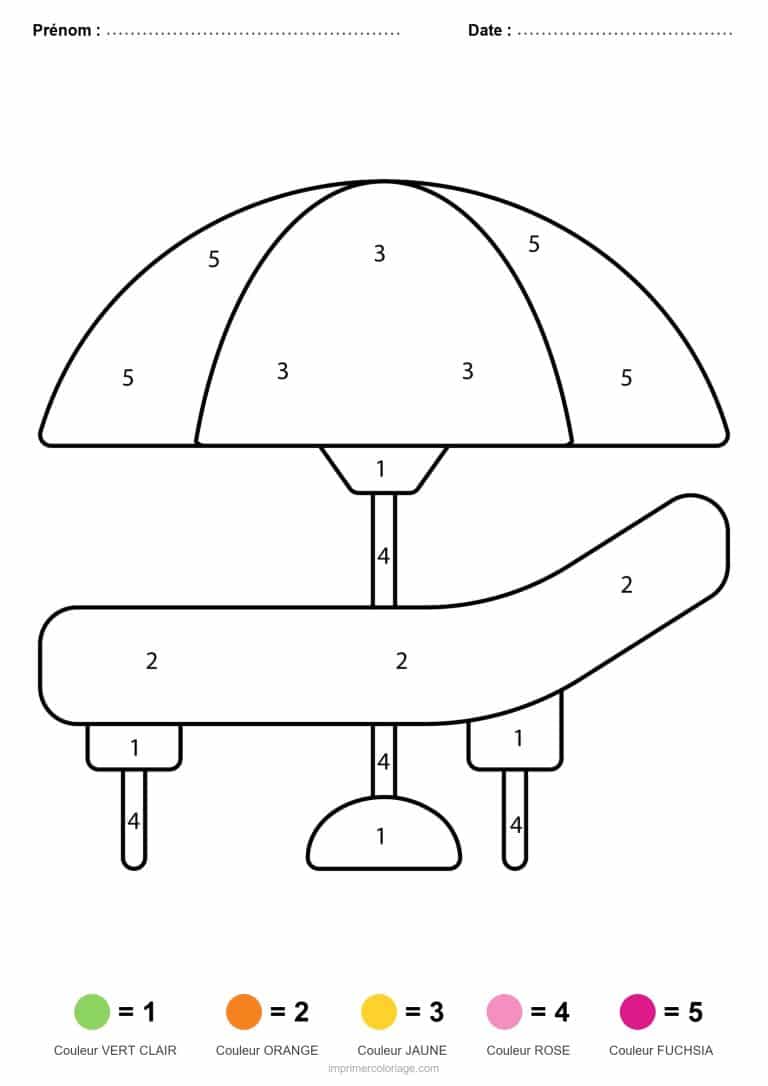 coloriage magique ete transat sous le parasol - dessin gratuit &agrave; imprimer