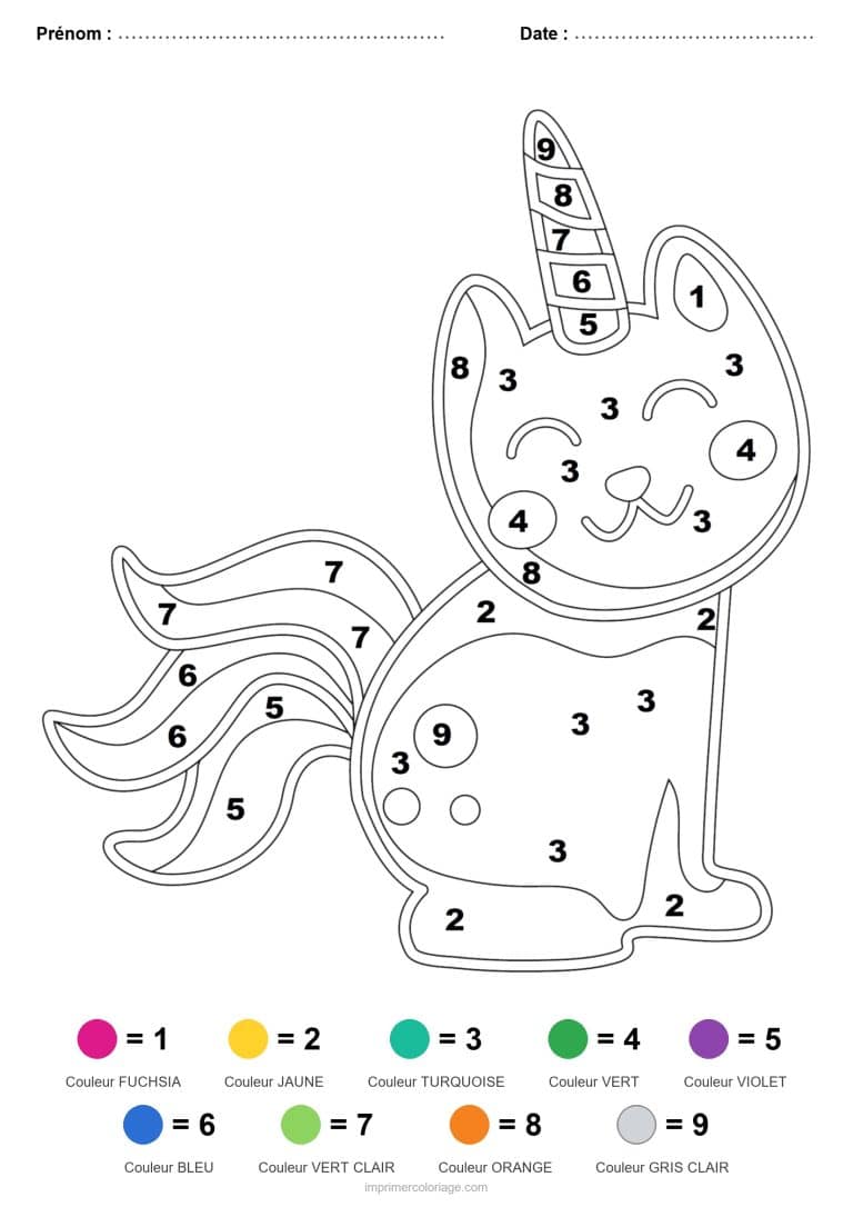 coloriage magique licorne chat licorne 2 - dessin gratuit &agrave; imprimer