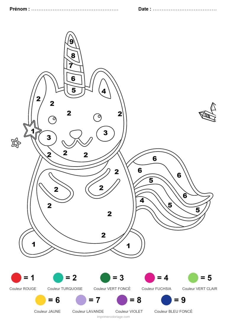 coloriage magique licorne chat licorne - dessin gratuit &agrave; imprimer
