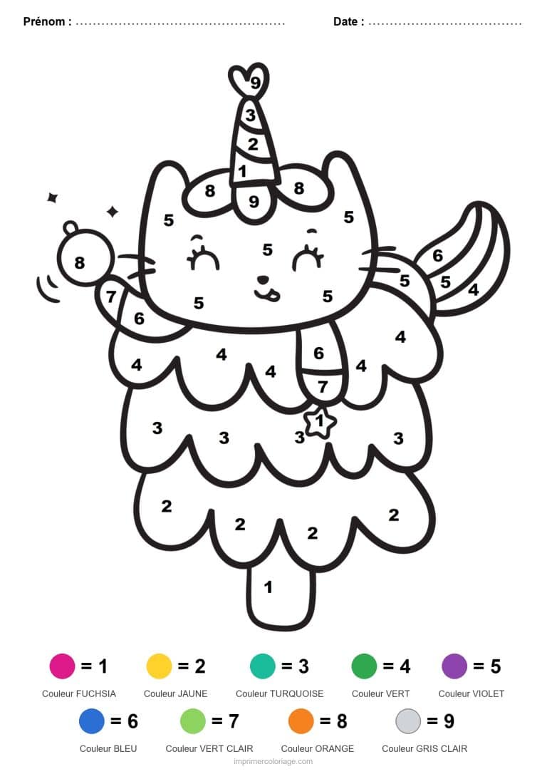 coloriage magique licorne chat licorne au gateau - dessin gratuit &agrave; imprimer