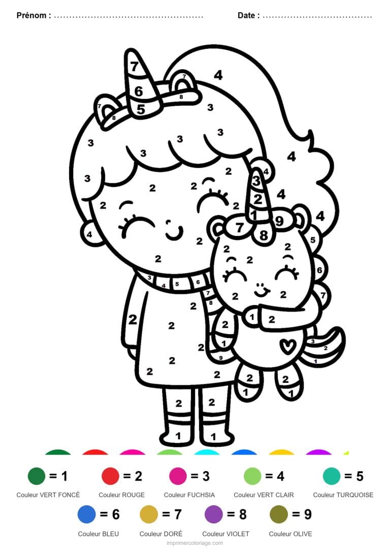 coloriage magique licorne fille et sa licorne - dessin gratuit &agrave; imprimer
