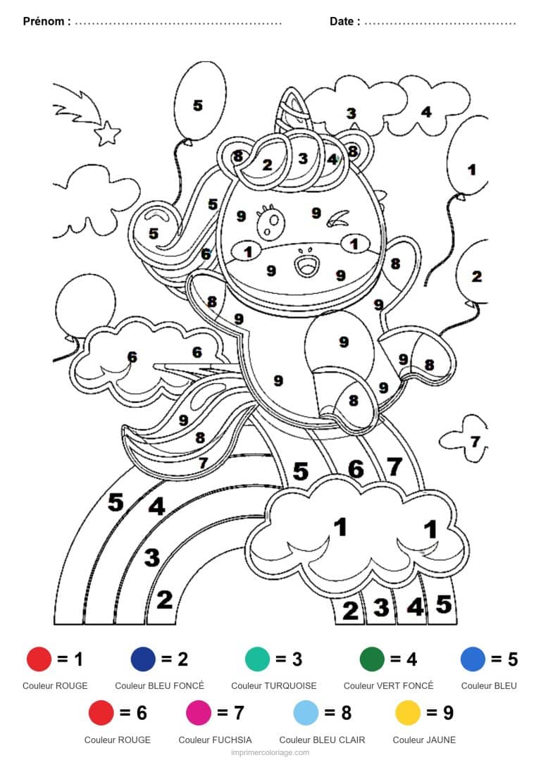 coloriage magique licorne licorne a l arc en ciel - dessin gratuit &agrave; imprimer