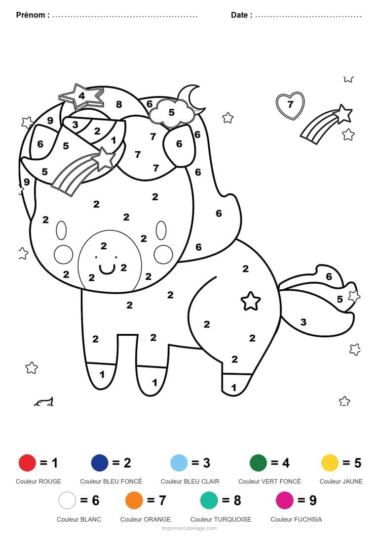 coloriage magique licorne licorne a l etoile - dessin gratuit &agrave; imprimer