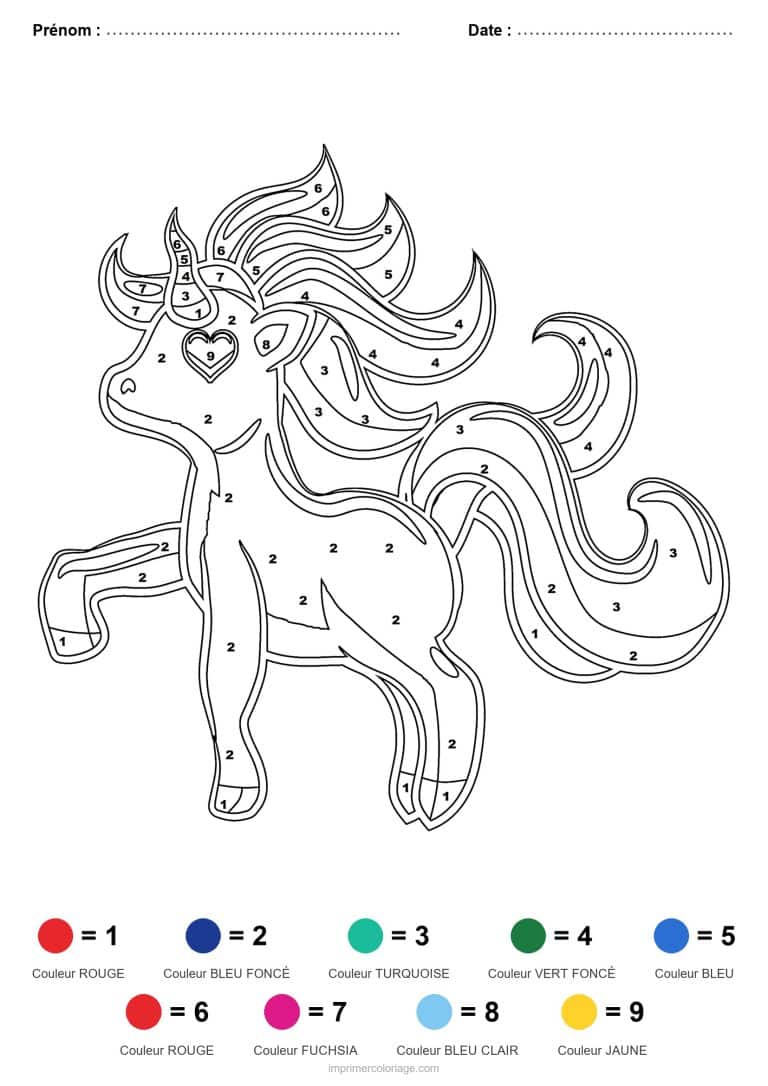 coloriage magique licorne licorne a la criniere fleurie - dessin gratuit &agrave; imprimer