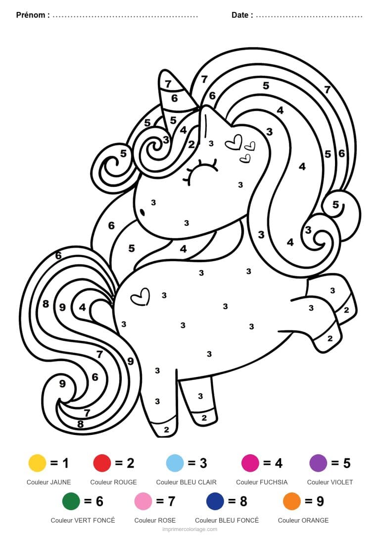 coloriage magique licorne licorne a la longue criniere - dessin gratuit &agrave; imprimer