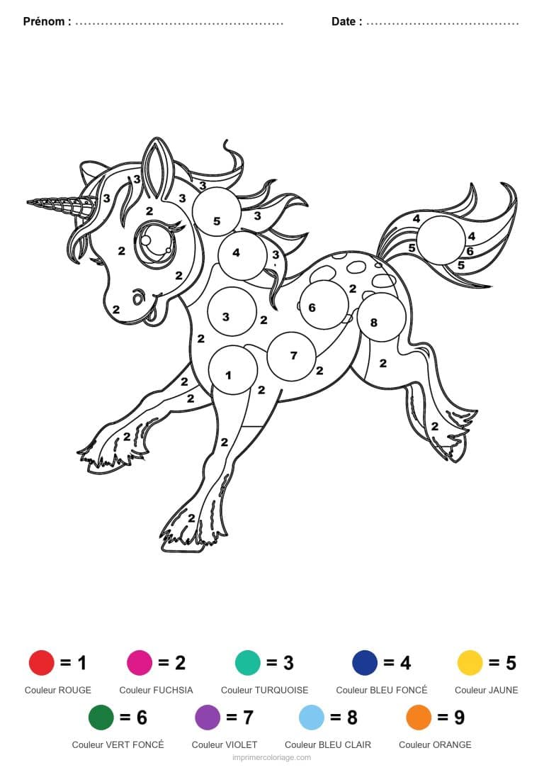 coloriage magique licorne licorne a pois - dessin gratuit &agrave; imprimer