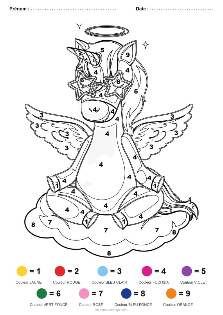 coloriage magique licorne licorne ange - dessin gratuit &agrave; imprimer
