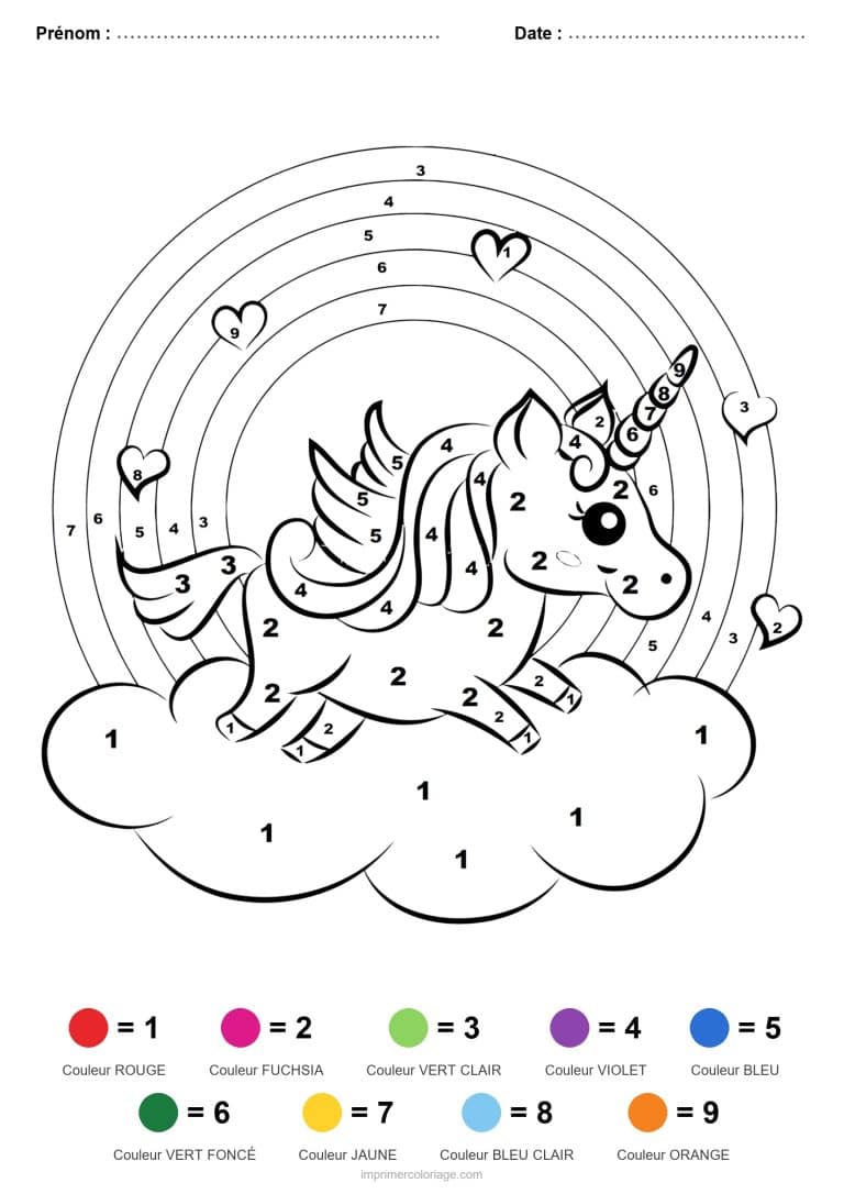 coloriage magique licorne licorne arc en ciel - dessin gratuit &agrave; imprimer