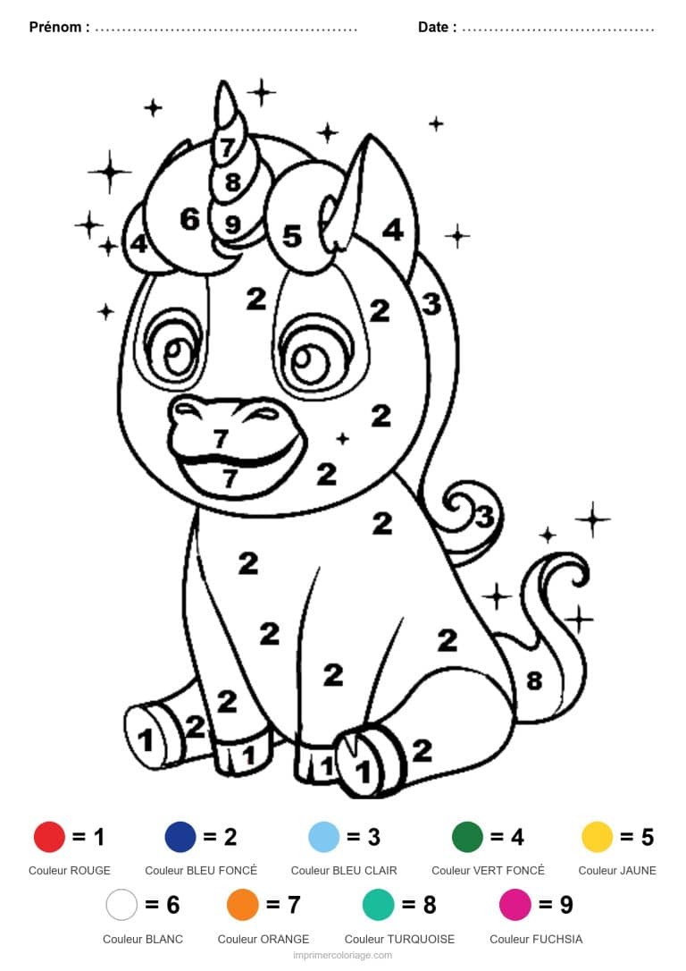 coloriage magique licorne licorne assise - dessin gratuit &agrave; imprimer
