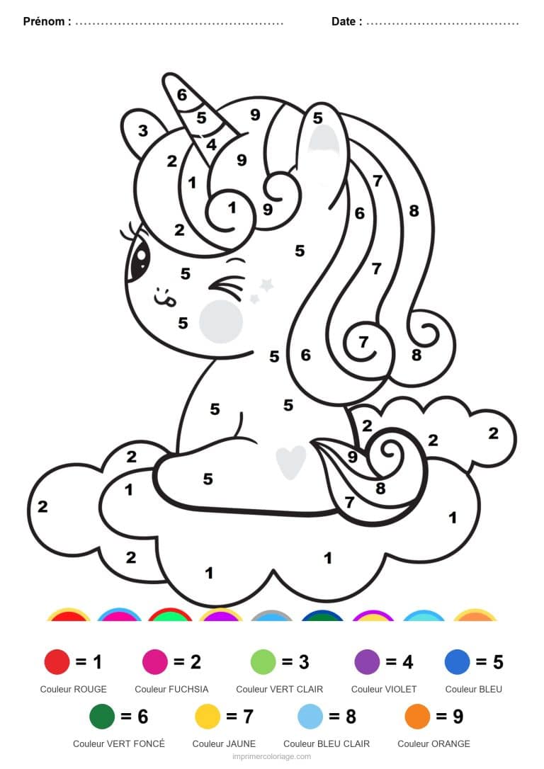 coloriage magique licorne licorne assise sur un nuage - dessin gratuit &agrave; imprimer