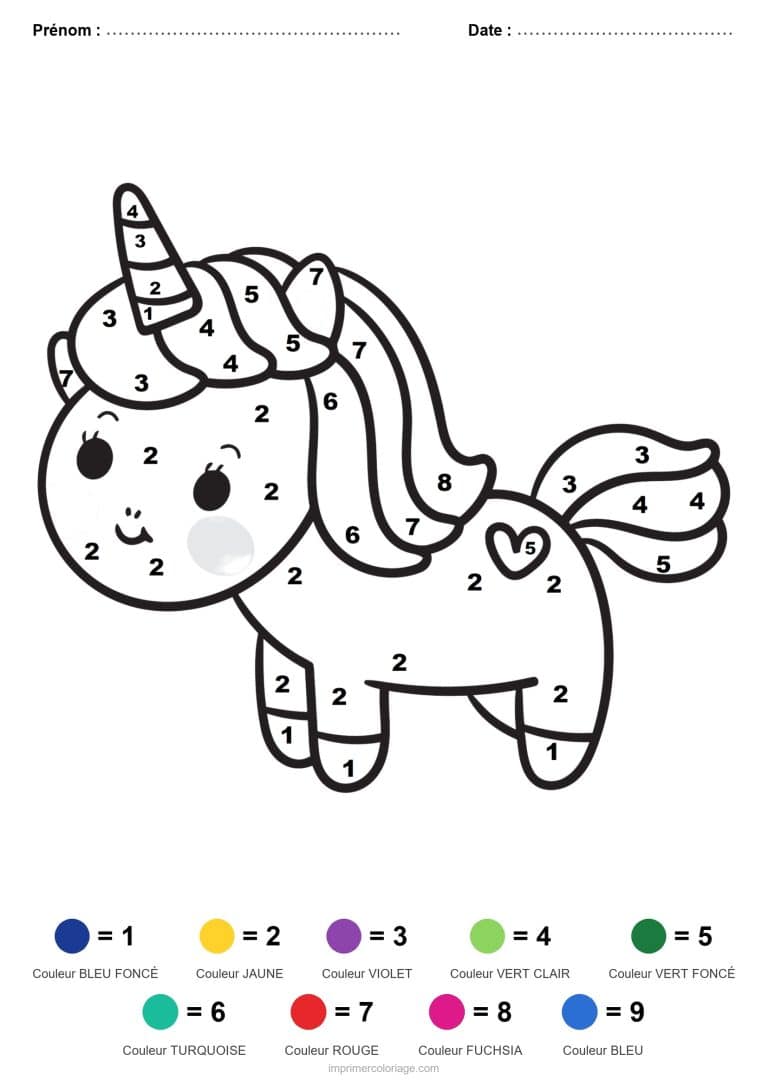 coloriage magique licorne licorne au coeur - dessin gratuit &agrave; imprimer