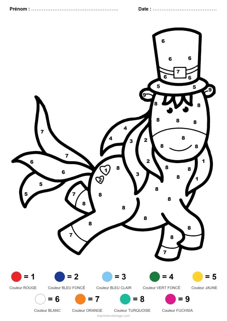 coloriage magique licorne licorne au haut de forme - dessin gratuit &agrave; imprimer