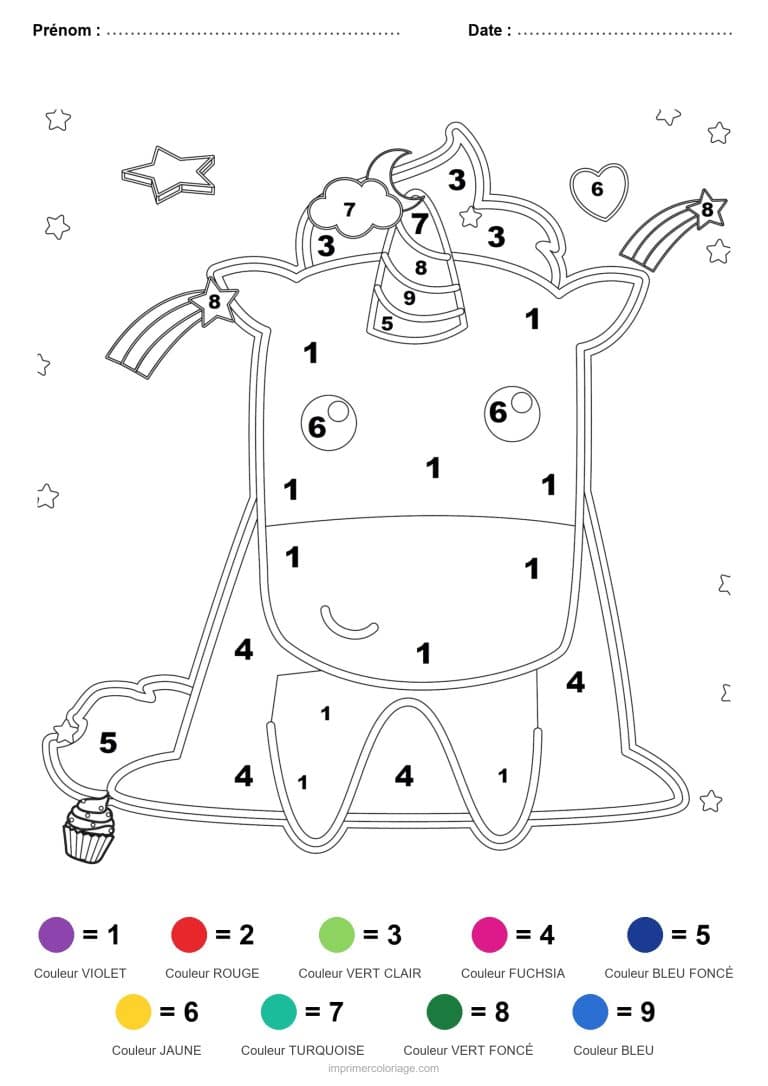 coloriage magique licorne licorne au seau - dessin gratuit &agrave; imprimer
