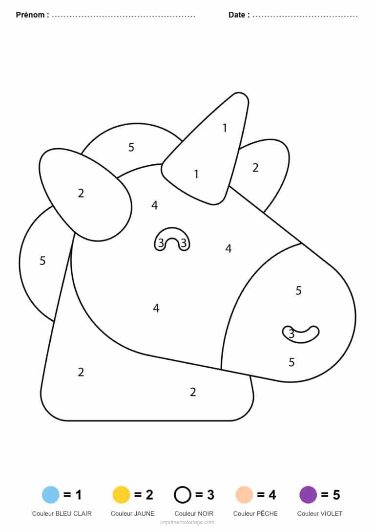 coloriage magique licorne licorne aux longues oreilles - dessin gratuit &agrave; imprimer
