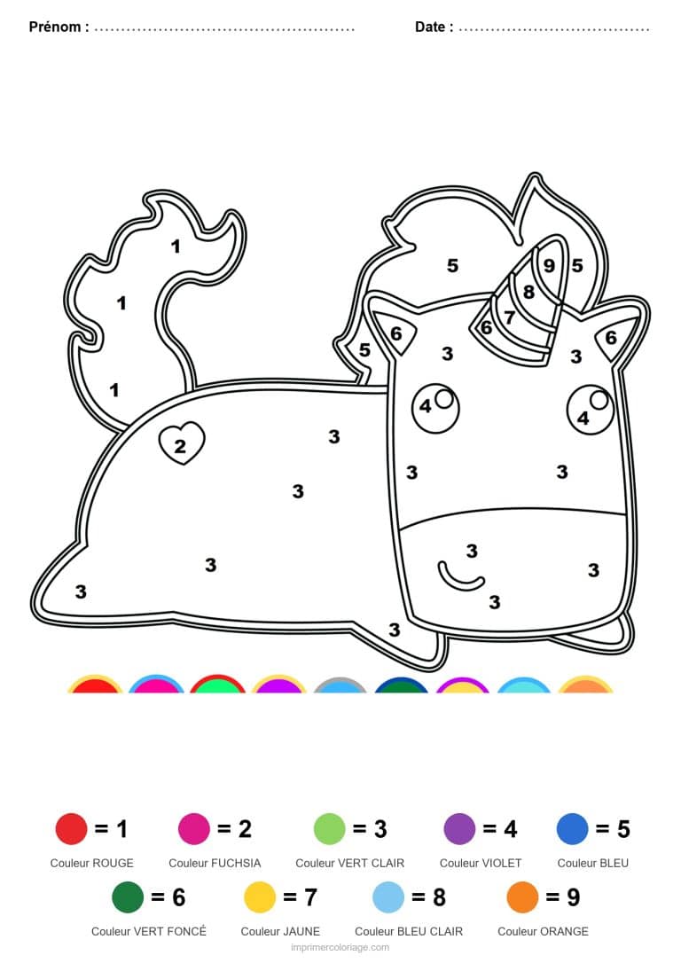 coloriage magique licorne licorne couchee 2 - dessin gratuit &agrave; imprimer