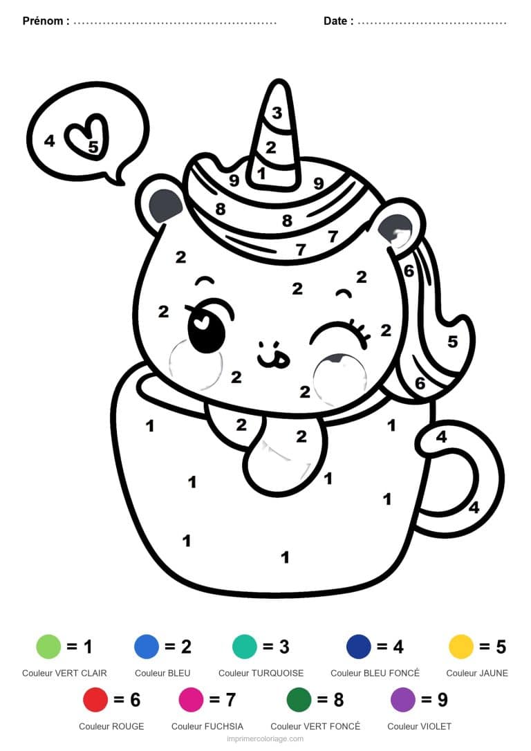coloriage magique licorne licorne dans une tasse - dessin gratuit &agrave; imprimer