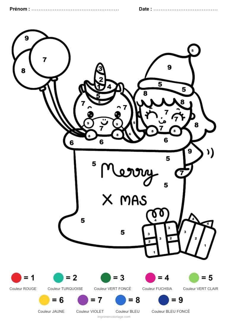 coloriage magique licorne licorne de noel - dessin gratuit &agrave; imprimer