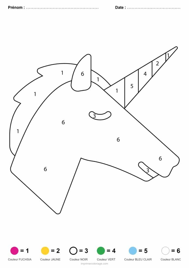 coloriage magique licorne licorne de profil - dessin gratuit &agrave; imprimer