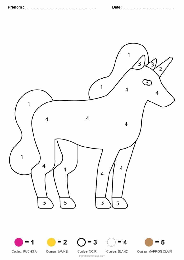 coloriage magique licorne licorne debout - dessin gratuit &agrave; imprimer