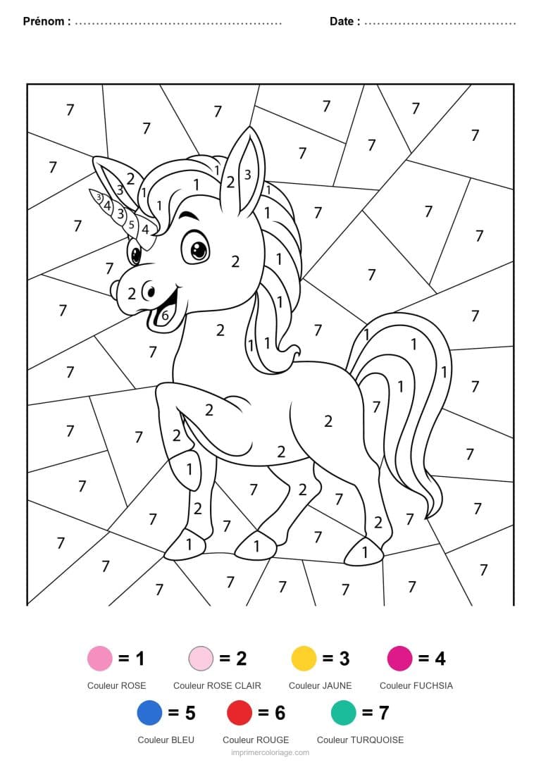 coloriage magique licorne licorne en mosaique - dessin gratuit &agrave; imprimer