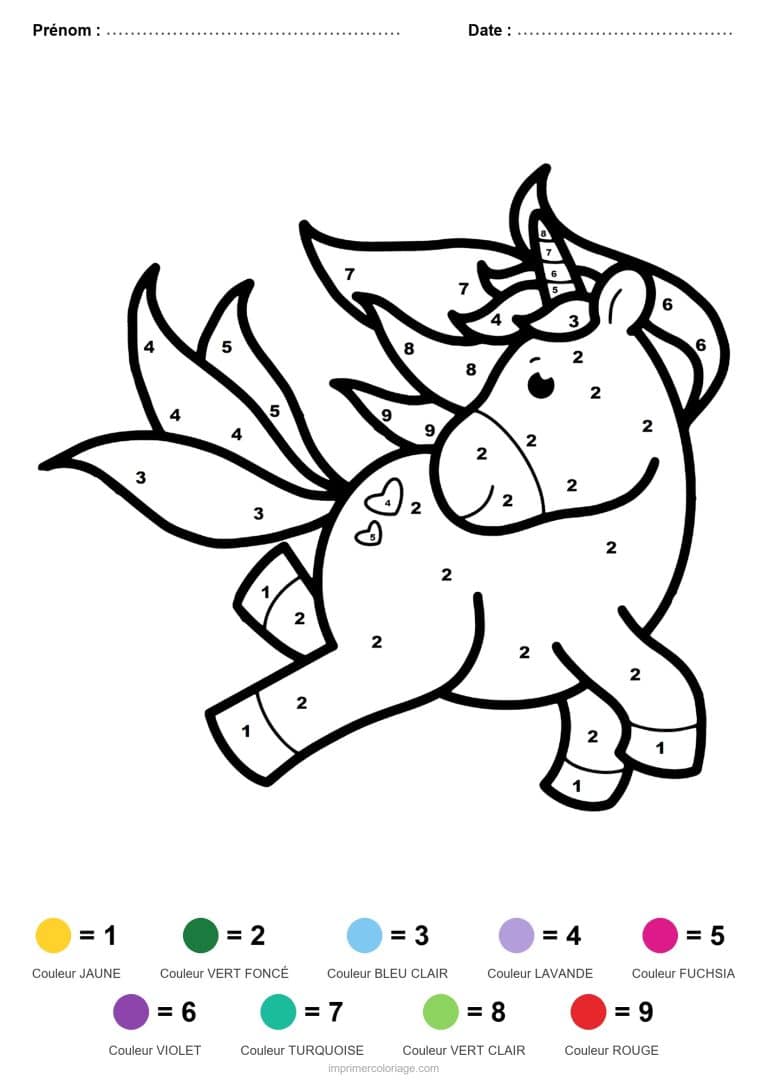 coloriage magique licorne licorne en vol - dessin gratuit &agrave; imprimer