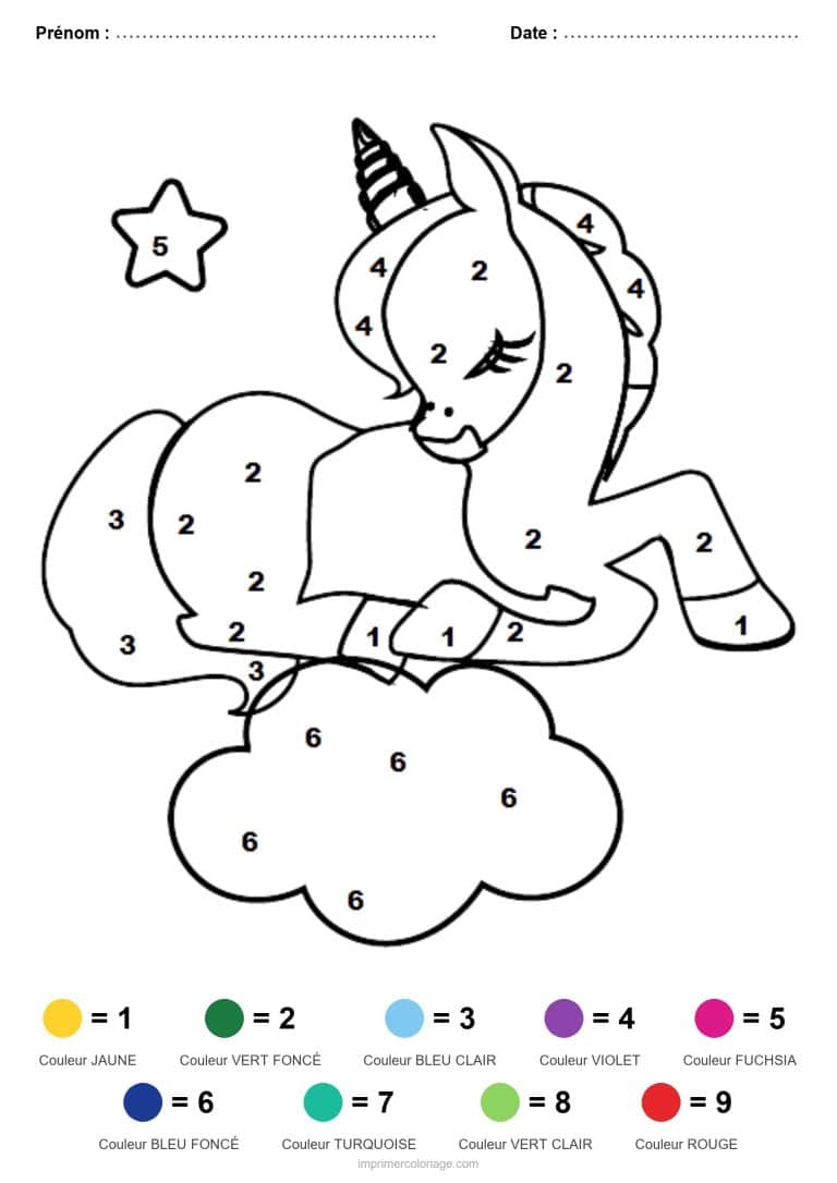 coloriage magique licorne licorne endormie sur un nuage - dessin gratuit &agrave; imprimer