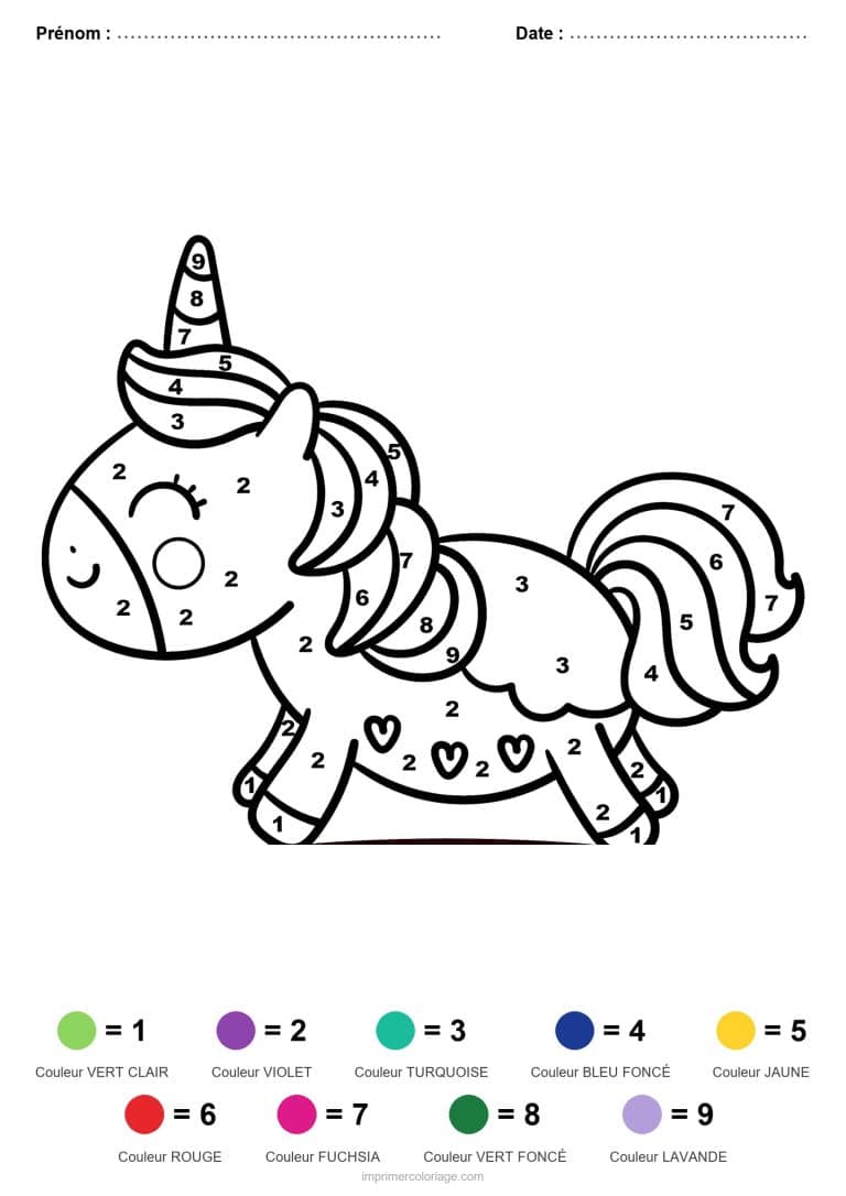 coloriage magique licorne licorne joyeuse - dessin gratuit &agrave; imprimer
