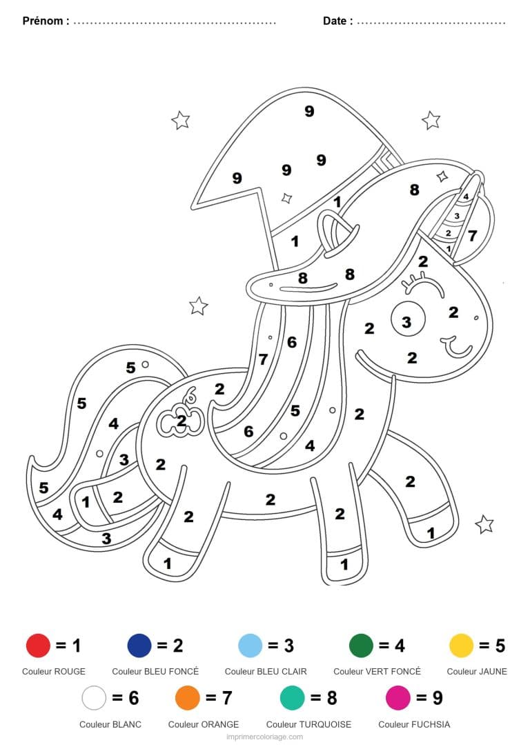 coloriage magique licorne licorne magicienne 2 - dessin gratuit &agrave; imprimer