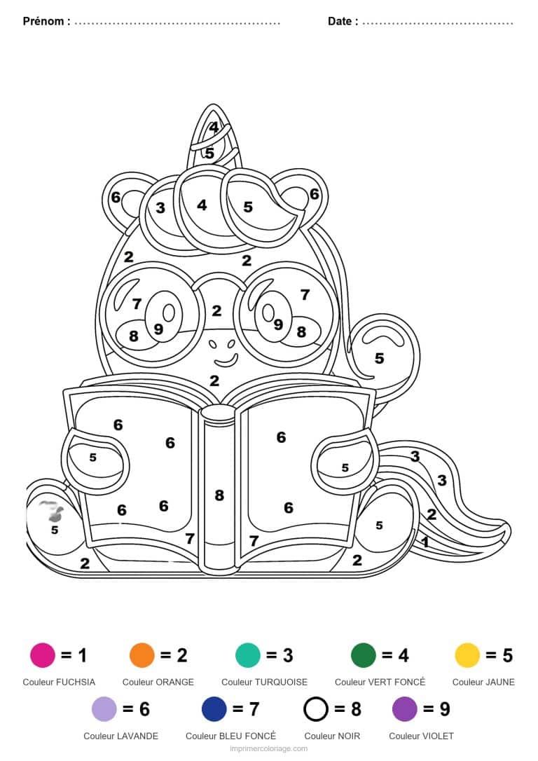 coloriage magique licorne licorne qui lit - dessin gratuit &agrave; imprimer