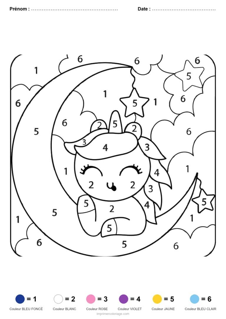 coloriage magique licorne licorne sur la lune - dessin gratuit &agrave; imprimer