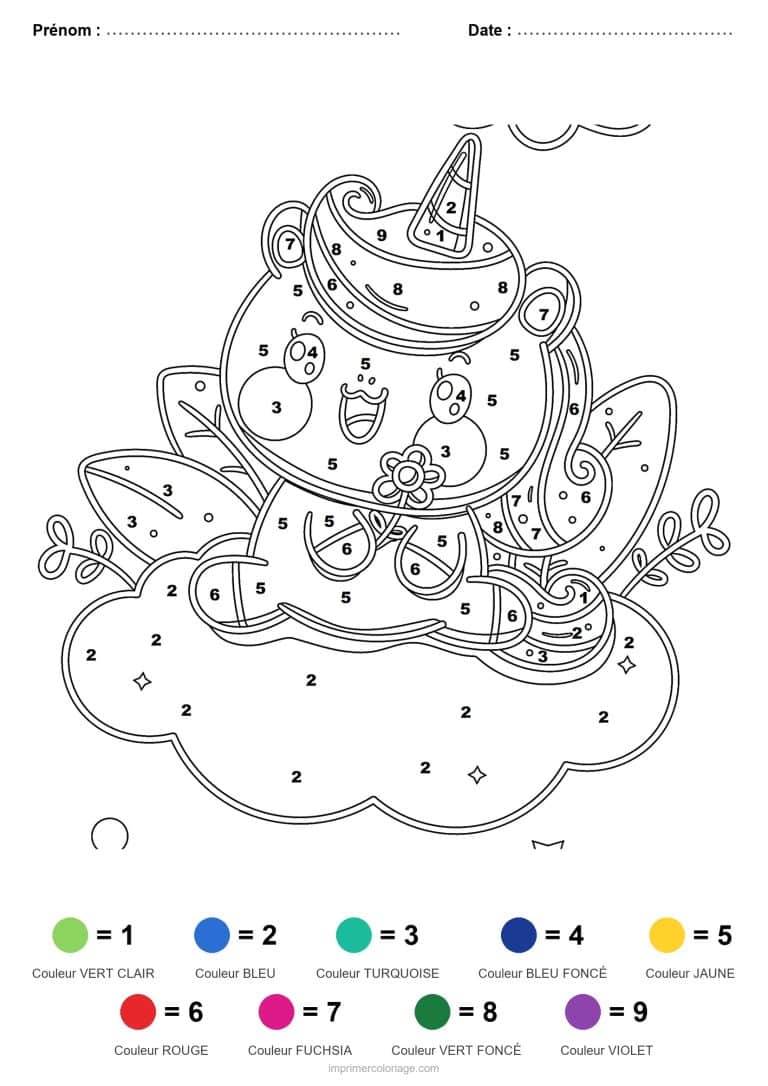 coloriage magique licorne licorne sur son nuage - dessin gratuit &agrave; imprimer