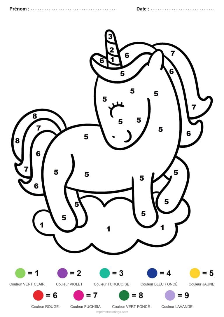coloriage magique licorne licorne sur un nuage 2 - dessin gratuit &agrave; imprimer