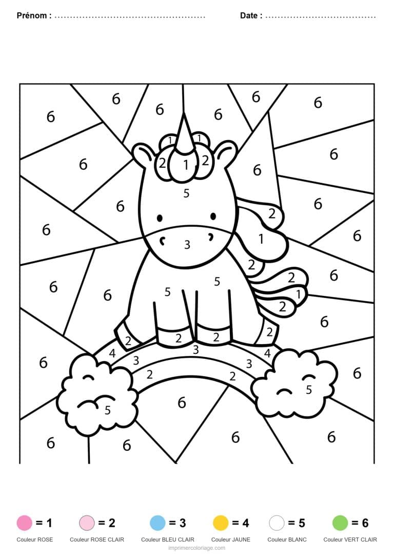 coloriage magique licorne licorne sur un nuage 3 - dessin gratuit &agrave; imprimer