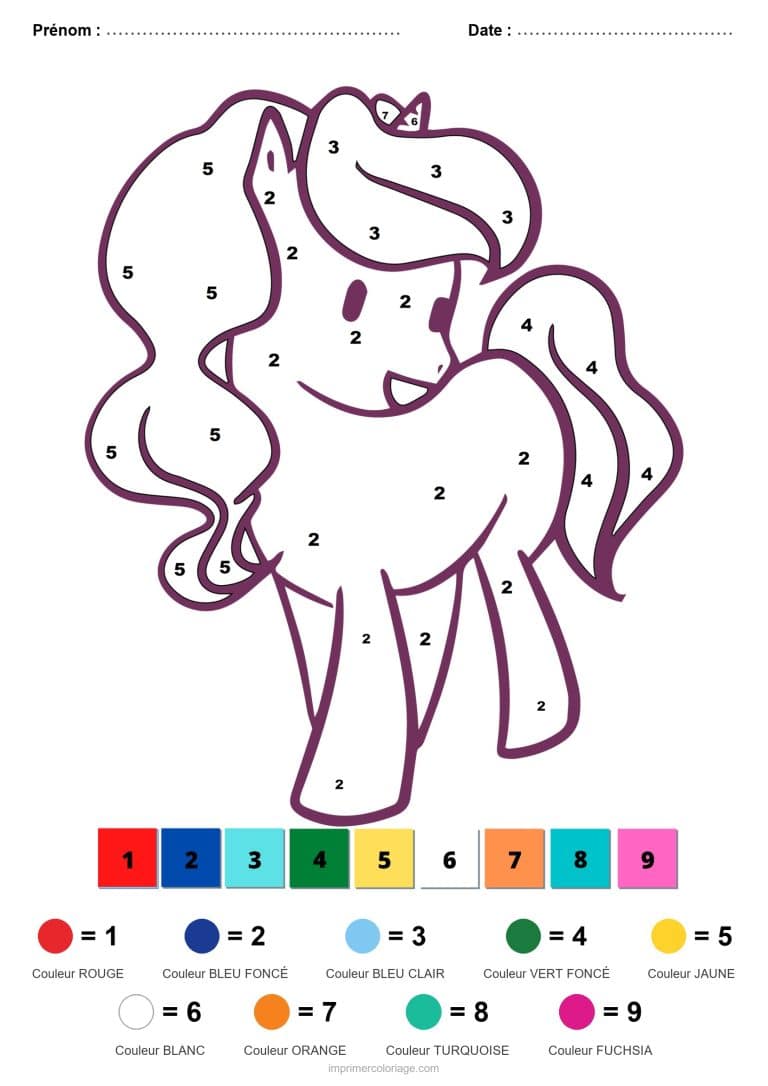 coloriage magique licorne poney a la criniere bouclee - dessin gratuit &agrave; imprimer
