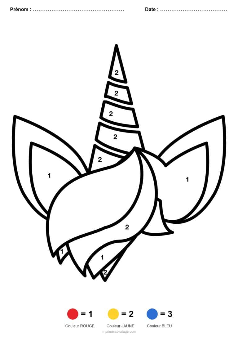coloriage magique licorne tete de licorne - dessin gratuit &agrave; imprimer