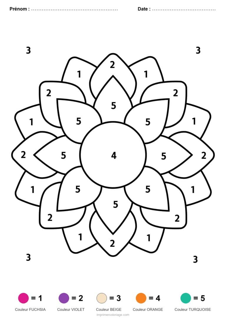 coloriage magique mandala fleur a cinq couleurs - dessin gratuit &agrave; imprimer