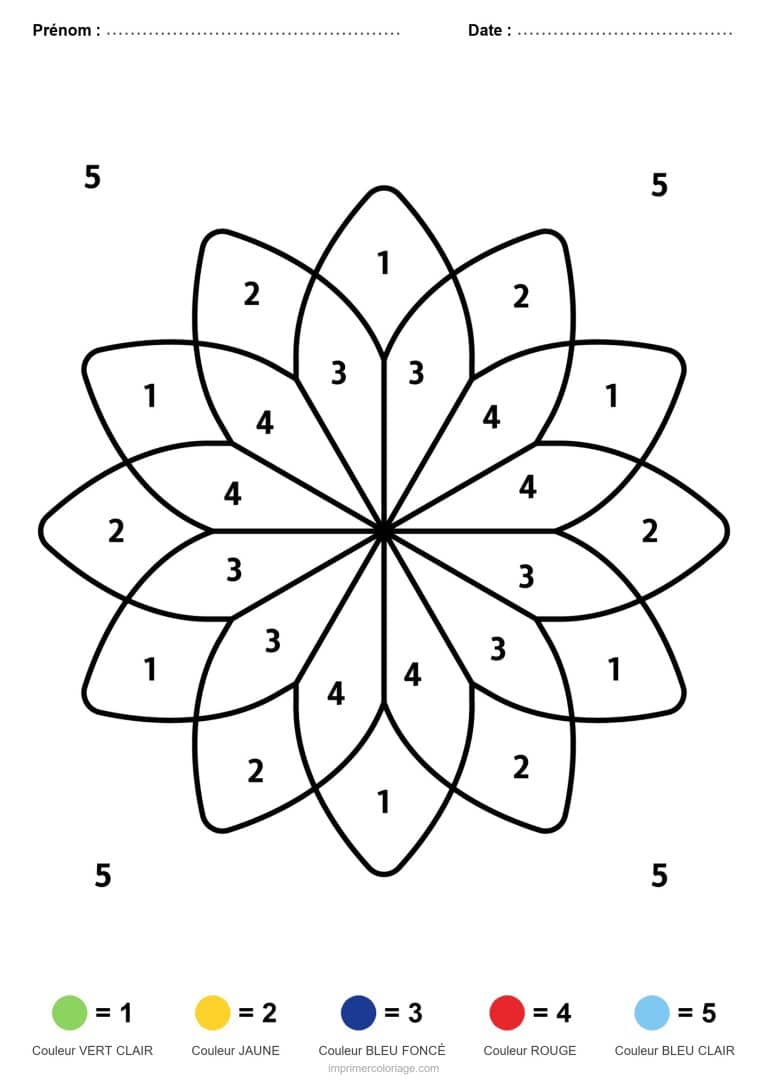 coloriage magique mandala fleur a longs petales - dessin gratuit &agrave; imprimer