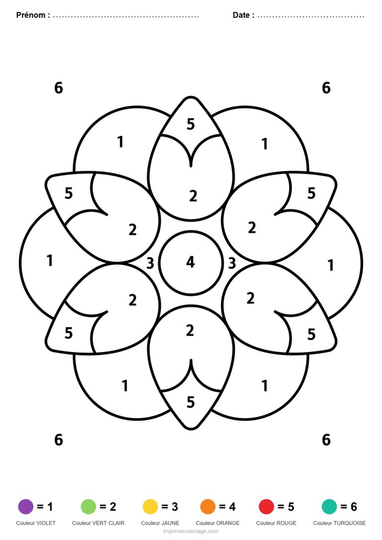 coloriage magique mandala fleur a six petales - dessin gratuit &agrave; imprimer