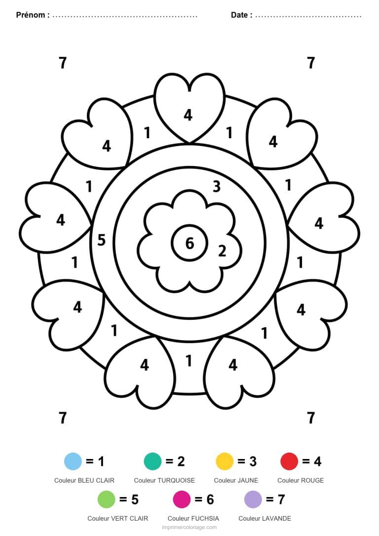 coloriage magique mandala mandala a coeurs - dessin gratuit &agrave; imprimer