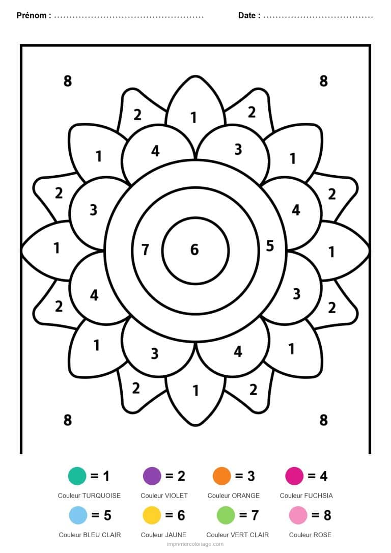 coloriage magique mandala mandala a huit couleurs - dessin gratuit &agrave; imprimer