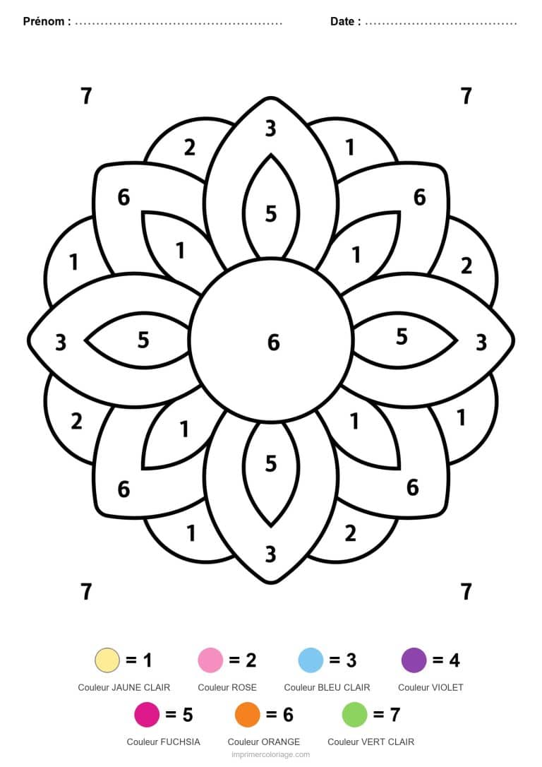 coloriage magique mandala mandala a six petales - dessin gratuit &agrave; imprimer