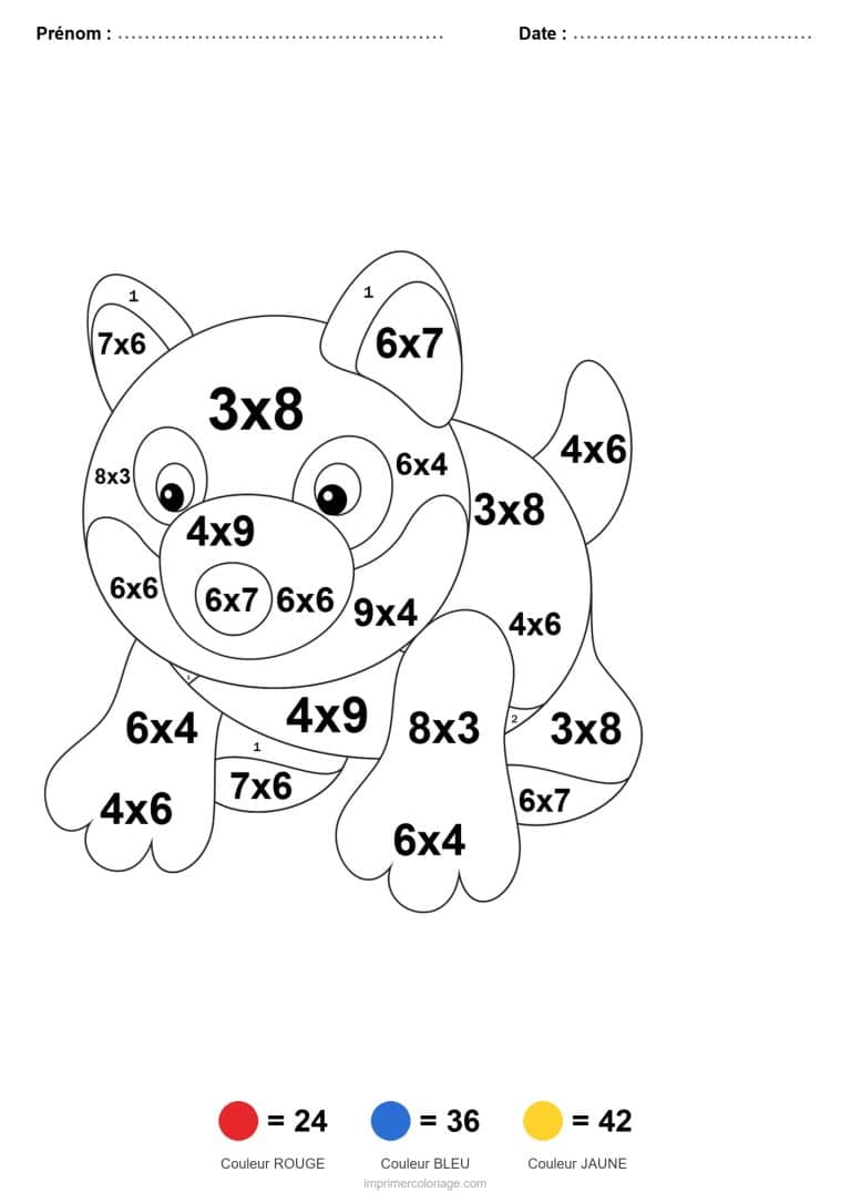 coloriage magique multiplication chien difficile - dessin gratuit &agrave; imprimer