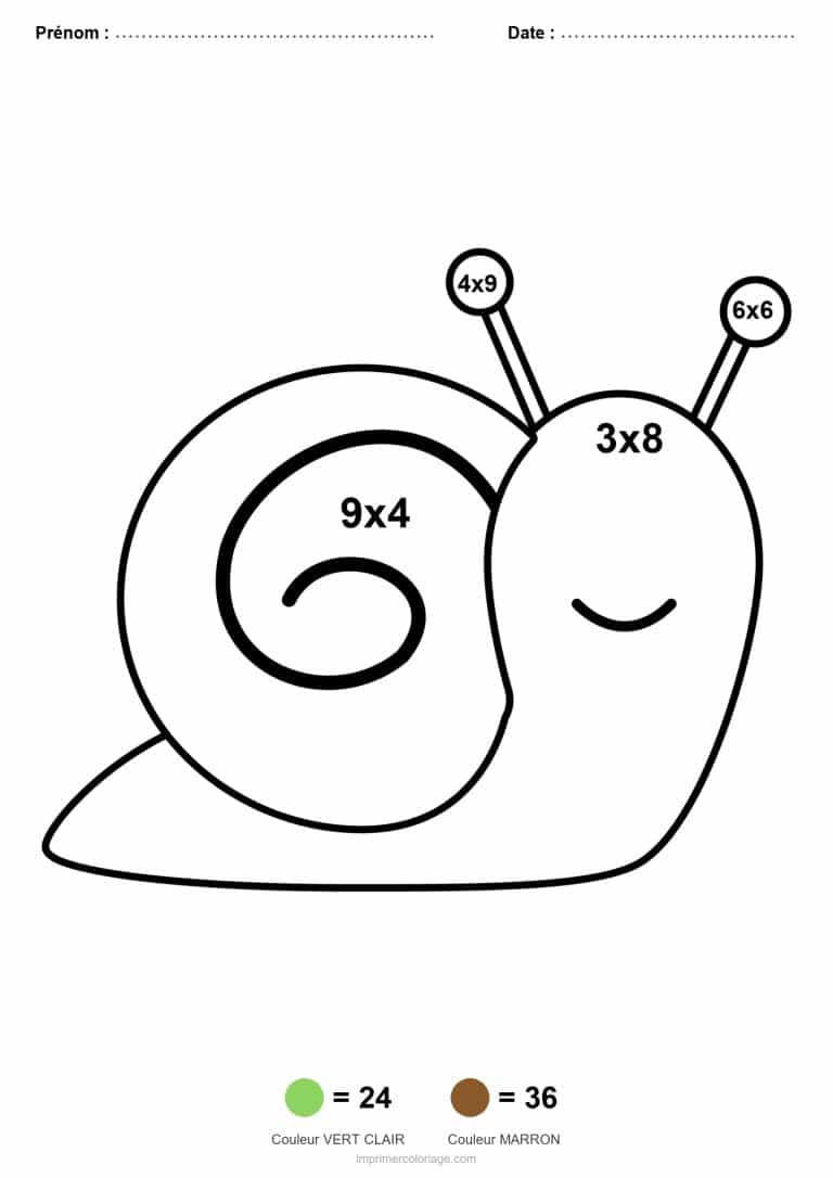 coloriage magique multiplication escargot - dessin gratuit &agrave; imprimer